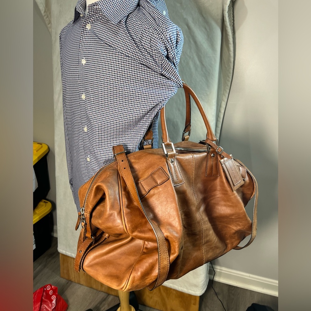 $7K Brunello Cucinelli Soft Glove Leather Duffle Weekend Bag Brown Cognac Unisex - Picture 1 of 15